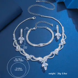 Set di gioielli da sposa in cristallo zircone strass collana bracciale orecchini matrimonio.