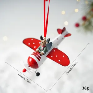 Ornement de Noël en fer avion avec renne décoration d'arbre de fêtes 11x13cm