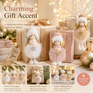 Christmas angel plush doll hanging ornament set, cute holiday tree decoration for party.