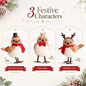 Christmas simulation foam bird ornaments set with cute hats and scarves for holiday tree decor