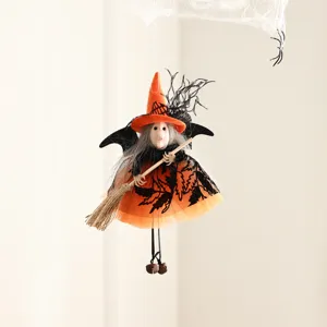 Halloween witch broom hanging doll decoration for holiday party scene layout display.