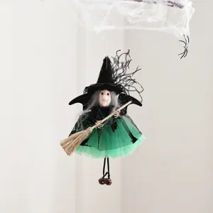 Halloween witch broom hanging doll fabric pendant party scene decor shop window prop