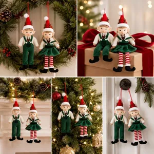 Set de muñecos de peluche de duende navideño, adornos colgantes lindos para árbol y decoración.