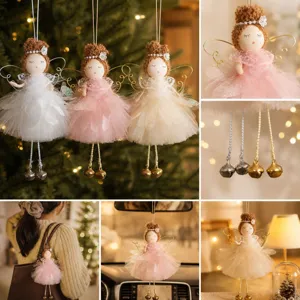 Christmas angel doll ornament detail, cute plush fairy hanging pendant for tree decor