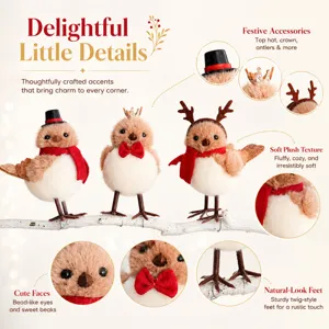 Christmas plush bird figurine with red scarf and hat festive tree decoration ornament
