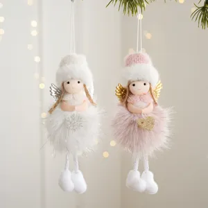 Christmas angel plush doll hanging pendants set, cute fluffy skirt tree hanging decoration