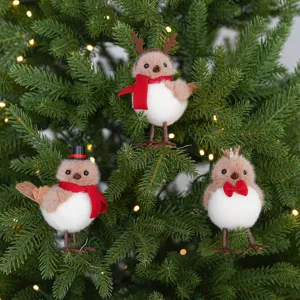 Flocked Foam Little Bird Christmas Tree Hanging Ornament Red Scarf Hat Simulation Animal Festive Party Decor