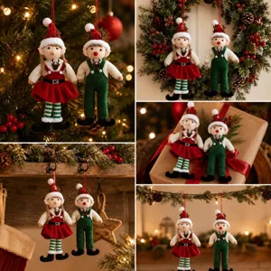 Adornos colgantes de peluche nino y nina duende para decoracion de arbol de navidad.