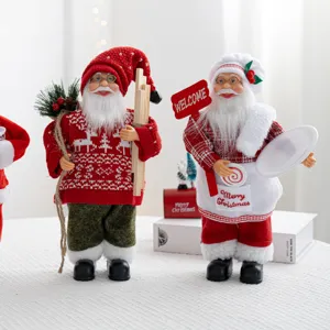 Poupée Père Noël de 30cm figurine de table avec panneau de bienvenue et pull festif.