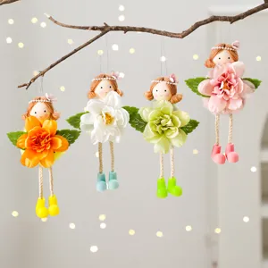 Easter Angel Girl Hanging Ornament Spring Artificial Flower Fabric Plush Doll Home Party Decor Craft Pendant