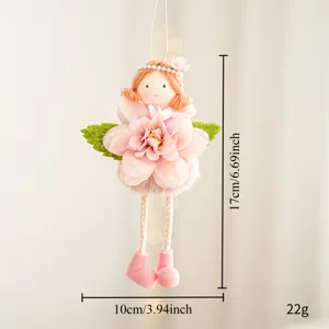 Detail view of Easter flower fairy angel girl hanging pendant, cute plush holiday home decor.