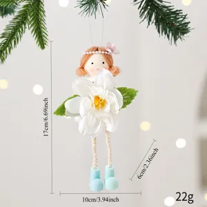 Cute angel girl hanging ornament with artificial flower, perfect for spring home decor.