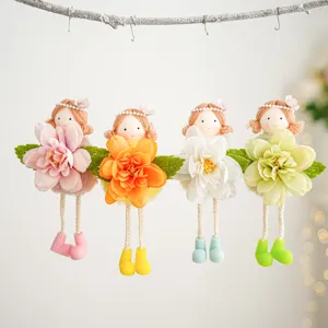 Cute flower fairy doll hanging ornaments, colorful plush angel girl decor for home party.