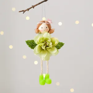 Easter angel girl hanging decoration with spring artificial flower for home decor and DIY scene.