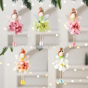 Cute handmade angel doll hanging ornaments with colorful artificial flowers for home and tree decor.