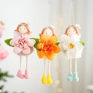 Detailed view of cute hanging flower fairy doll ornament, perfect for Easter home decor.