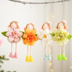 Cute flower fairy hanging doll ornament set fabric angel girl pendant for home party decor.
