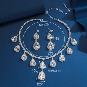 Set di collana e orecchini a goccia in strass di lusso per donne, gioielli da sposa eleganti.