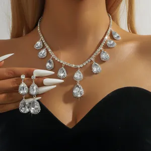 Elegante set collana e orecchini a goccia in strass lusso gioielli sposa festa donna