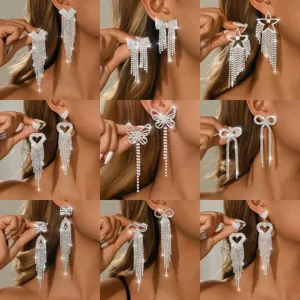 Eleganti Orecchini a Nappa Lunga in Rame con Strass da Donna Orecchini Pendenti Geometrici a Fiocco e Cuore Gioielli da Sposa Festa
