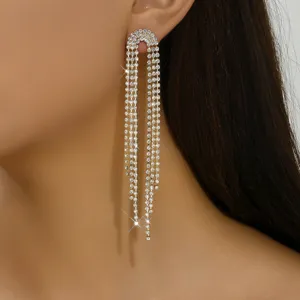 Meravigliosi orecchini lunghi con frange di strass, gioiello scintillante per donna elegante