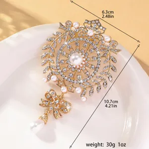 Élégante broche nœud perle strass en alliage, design floral cristal étincelant chic.