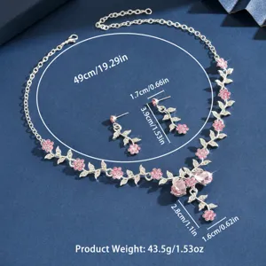 Set collana e orecchini in cristallo argento da sposa, gioielli floreali in strass per nozze.