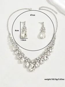 Set collana e orecchini in strass di cristallo retrò europeo da donna gioielli di moda