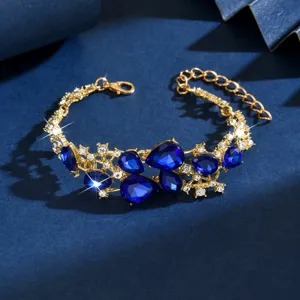 Bracciale da donna in lega in stile europeo con strass e bellissimi cristalli blu.