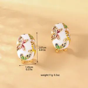 Orecchini a lobo in metallo con farfalla smaltata vintage per donna, gioielli stile francese.