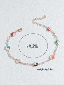 Böhmischer stilvoller farbiger Yin Yang Anhänger Fußkettchen mit Perlen und Metallkette.