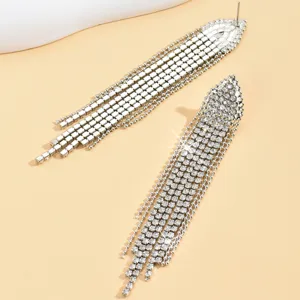 Orecchini pendenti lunghi con strass argento gioielli nappe cristallo scintillanti
