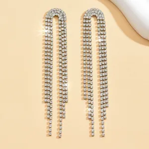 Lunghi orecchini con frange in strass da donna eleganti gioielli pendenti in cristallo
