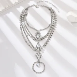 Catena da piede multistrato strass esotica argento metallo cristallo gioiello corpo sandalo.