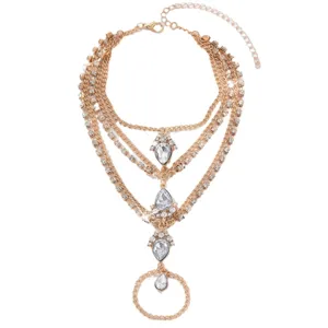 Catena da caviglia dorata multistrato con strass e bellissimi ciondoli in cristallo donna
