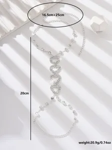 Silver rhinestone heart slave bracelet chain finger ring anklet summer beach jewelry accessory