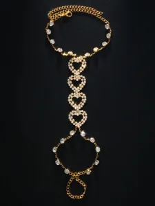 Gold rhinestone heart foot chain sparkling crystal slave bracelet beach summer body jewelry