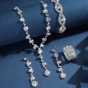 Set di gioielli da sposa in cristallo collana orecchini anello con strass scintillanti