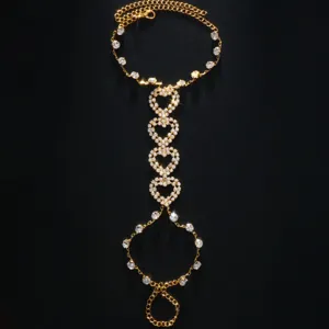 Rhinestone heart slave anklet gold tone beach foot chain jewelry for women elegant stylish