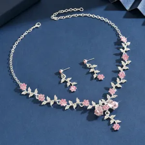 Set collana orecchini sposa strass fiori eleganti gioielli matrimonio da donna festa