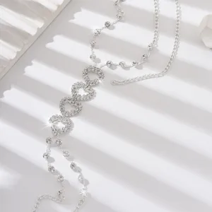 Silver rhinestone multi-layer heart body chain elegant summer beach jewelry accessory