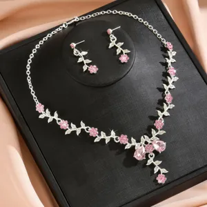 Set collana orecchini fiore cristallo sposa tonalità argento gioielli da sposa festa