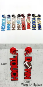 Acrylic football helmet earrings dangle drop sports theme fashion jewelry detail view show