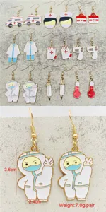 Nurse medical theme enamel alloy drop earrings cute cartoon doctor syringe ambulance jewelry
