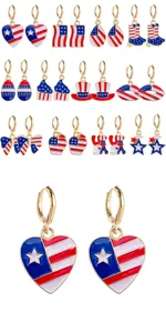 Independence Day patriotic enamel drop earrings set, alloy star and stripe jewelry design for women.