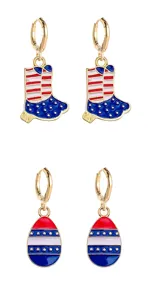 Patriotic Independence Day alloy drop earrings set featuring US flag boots and star flag designs.