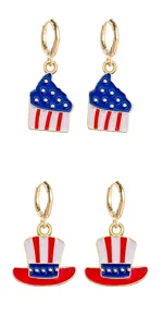 Independence Day American flag cupcake top hat alloy drop earrings fashion jewelry set