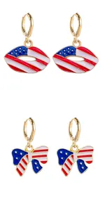Independence Day US flag patriotic lips and bow drop earrings alloy fashion jewelry chic style