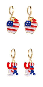 American Independence Day patriotic USA letter apple enamel drop earrings for women jewelry