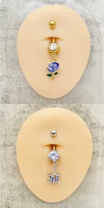 Piercing para ombligo de acero inoxidable con circonita cristal, dijes de rosa y tortuga moda.